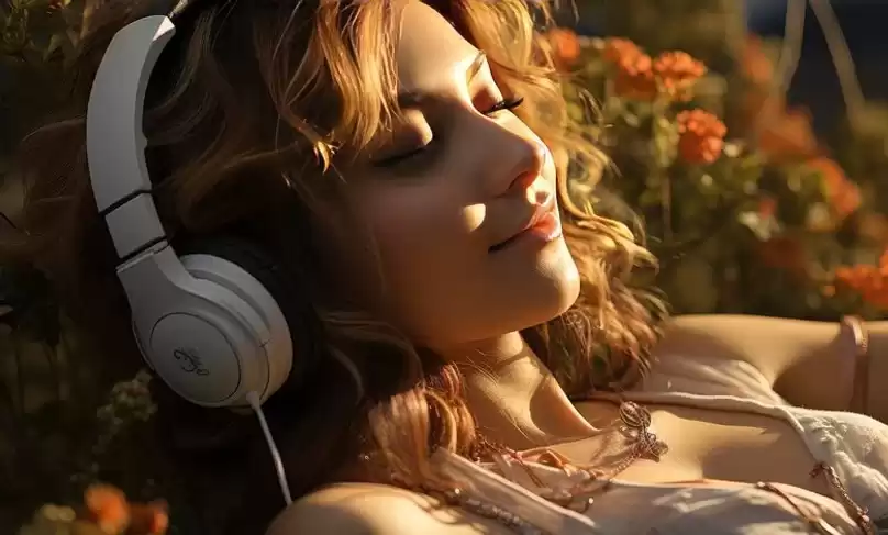 Людина в навушниках занурена в уважне слухання музики як ритуал — person immersed in mindful music listening not as background